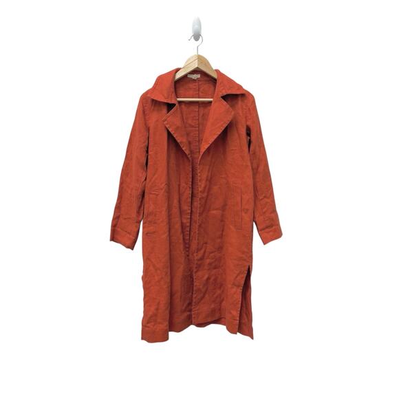 Eileen Fisher Organic Linen Trench Coat Orange Women’s Size PP (2P/4P)‎ - Picture 5 of 13
